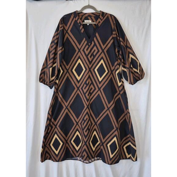 Anthropologie Porridge Womens Brown Black Geometric Mireil Midi Dress XL - Picture 2 of 7